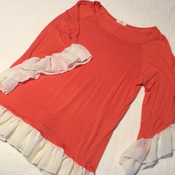 J&M Clothing Tops - Orange Ruffle Bell Sleeve Layering Shirt